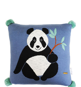 Panda Pattern Blue Knitted Baby Cushion Cover