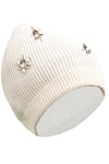 Cotton knitted Winter Cap For Women Ivory + Sequence Stone
