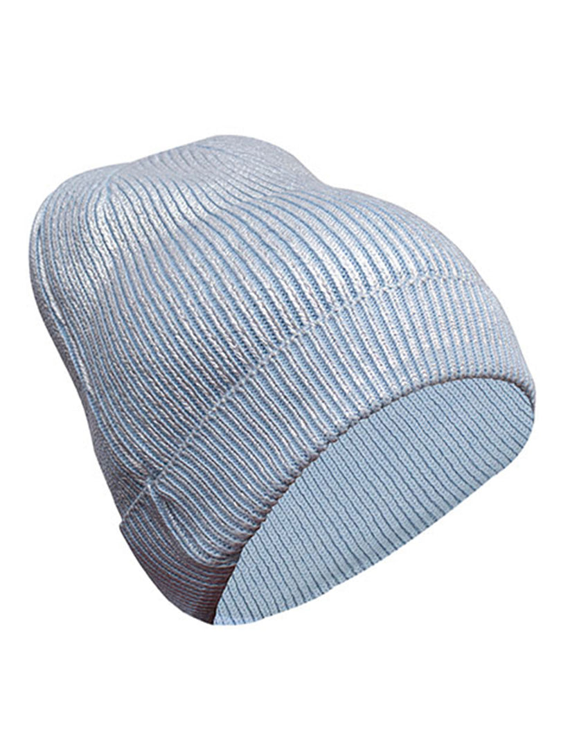 Cotton knitted Winter Cap For Women Light Blue Silver Foil Print