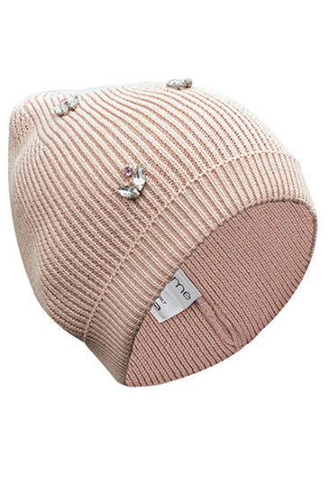 Cotton knitted Winter Cap For Women Light Pink and Sequence Stone