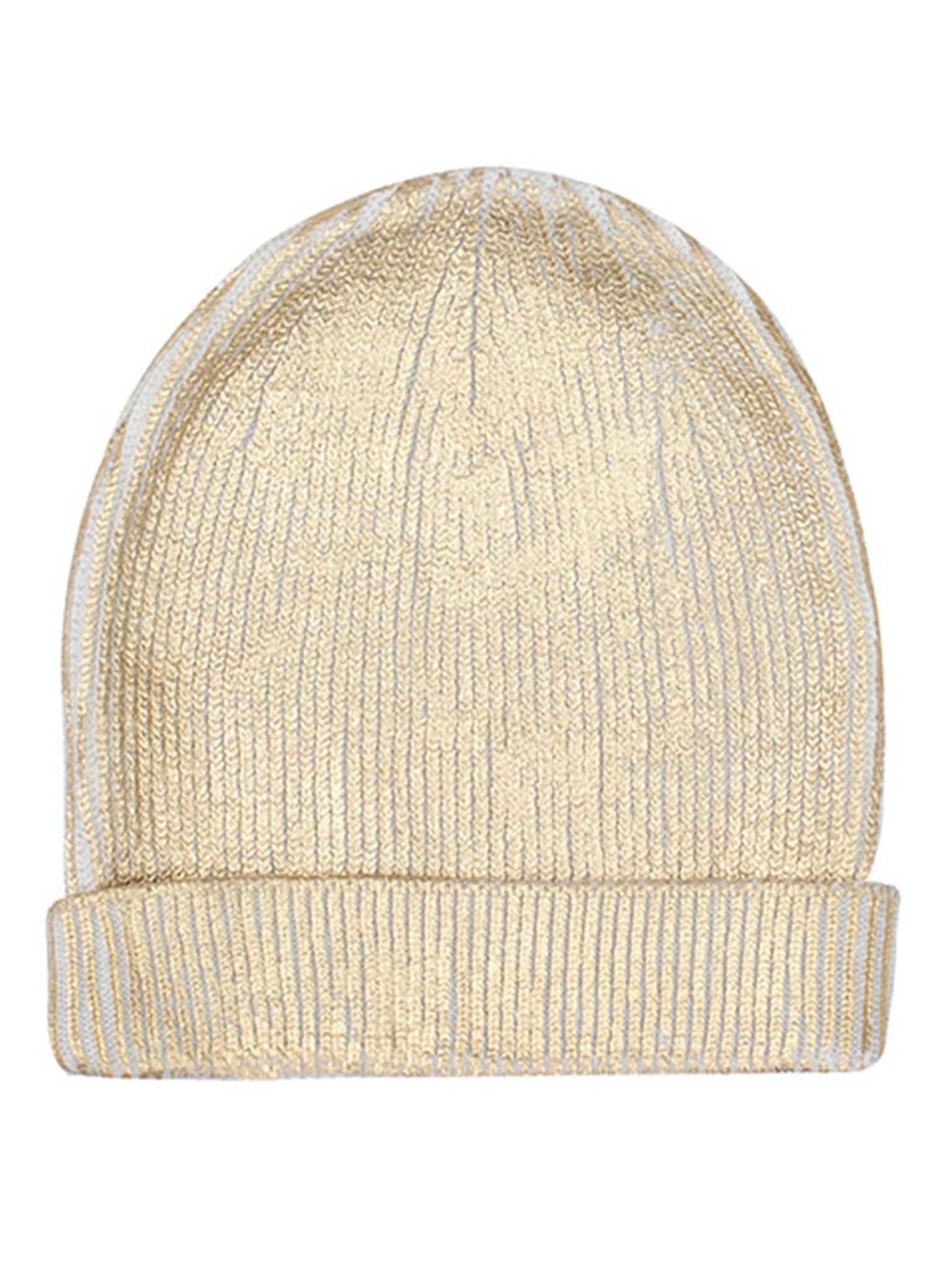 Cotton knitted Winter Cap for Women  -- Optical White Golden Foil Print