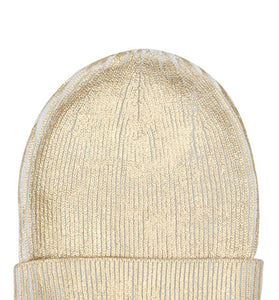 Cotton knitted Winter Cap for Women  -- Optical White Golden Foil Print