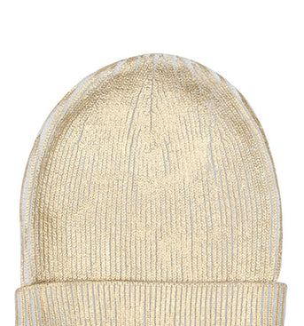 Cotton knitted Winter Cap for Women  -- Optical White Golden Foil Print