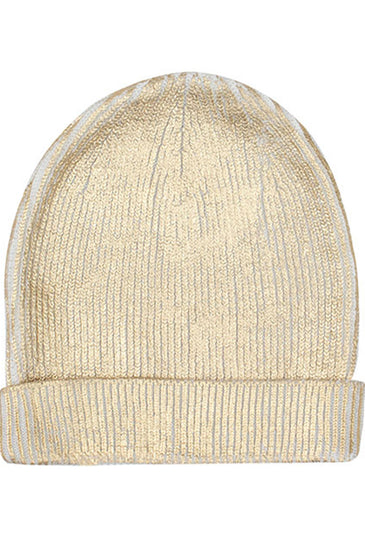 Cotton knitted Winter Cap for Women  -- Optical White Golden Foil Print