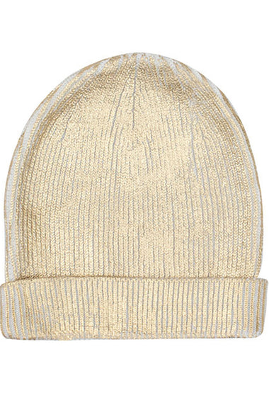 Cotton knitted Winter Cap for Women  -- Optical White Golden Foil Print