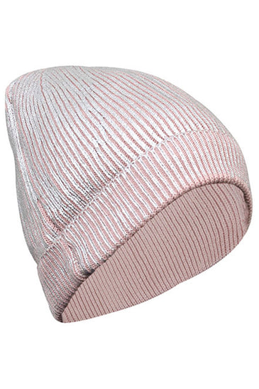 Cotton knitted winter Cap for Women  -- Light Pink Silver Foil Print