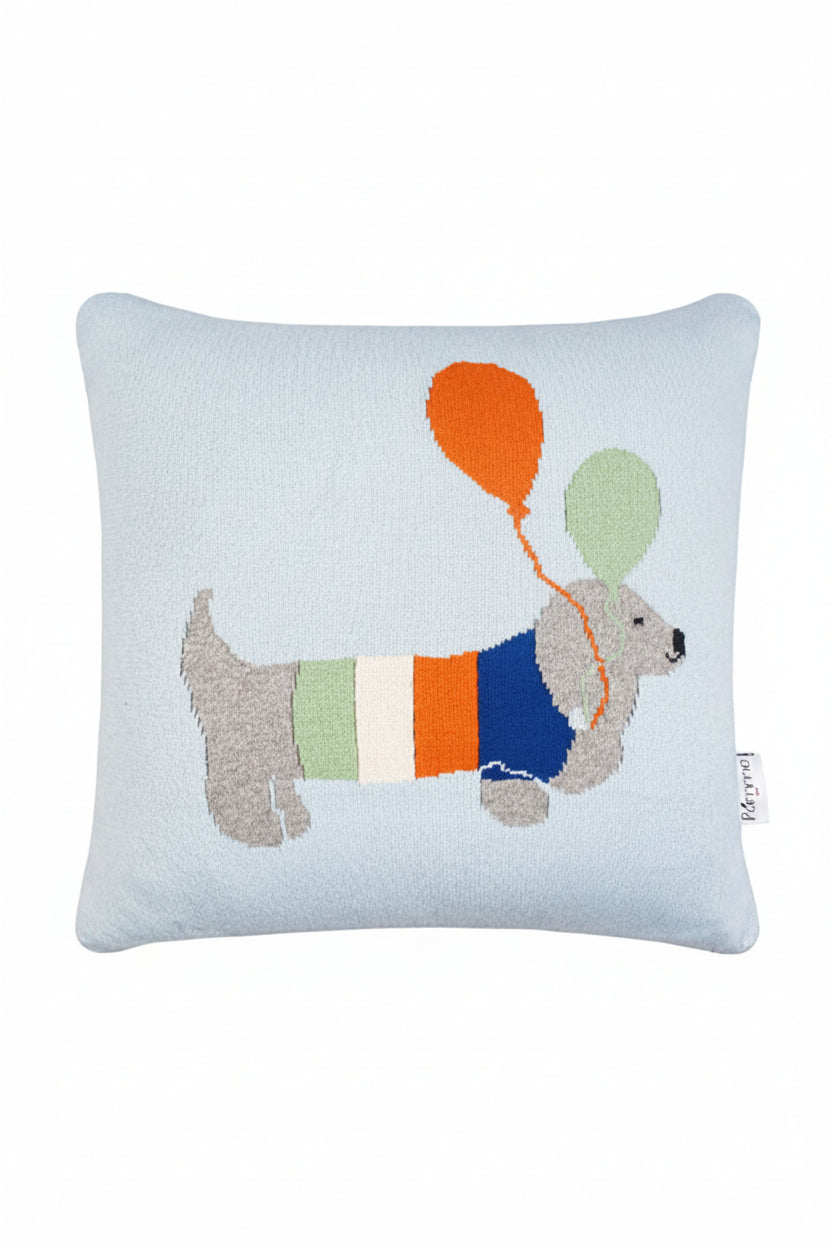 Pomme Cotton Knitted Party Puppy Kids Cushion Cover (Light Blue)