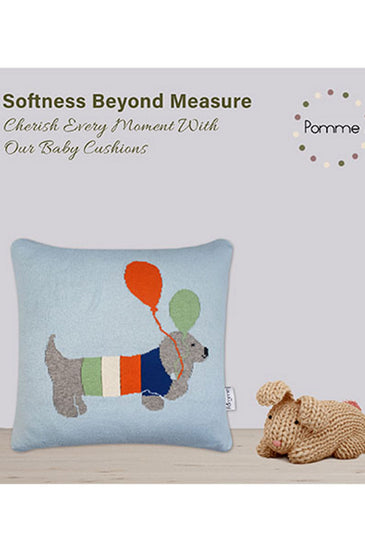 Light Blue Balloon Pattern Knitted Baby Cushion Cover