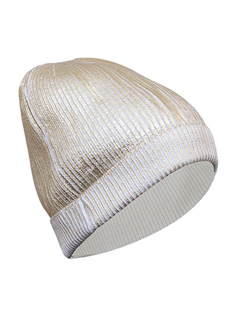 Cotton knitted Winter Cap for Women  -- Optical White Golden Foil Print