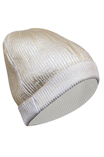Cotton knitted Winter Cap for Women  -- Optical White Golden Foil Print