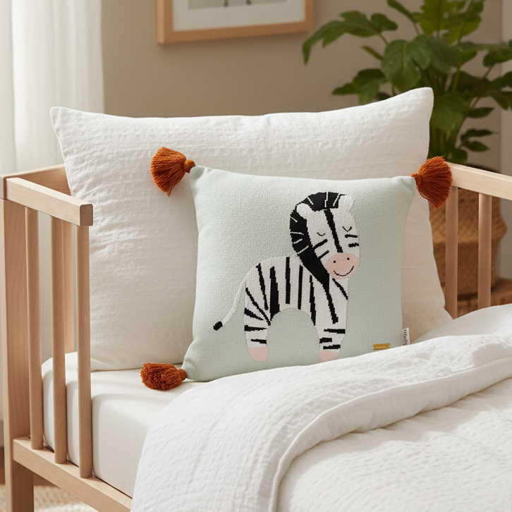 Pomme Cotton Knitted Little Zebra Kids Cushion Cover (Mint)