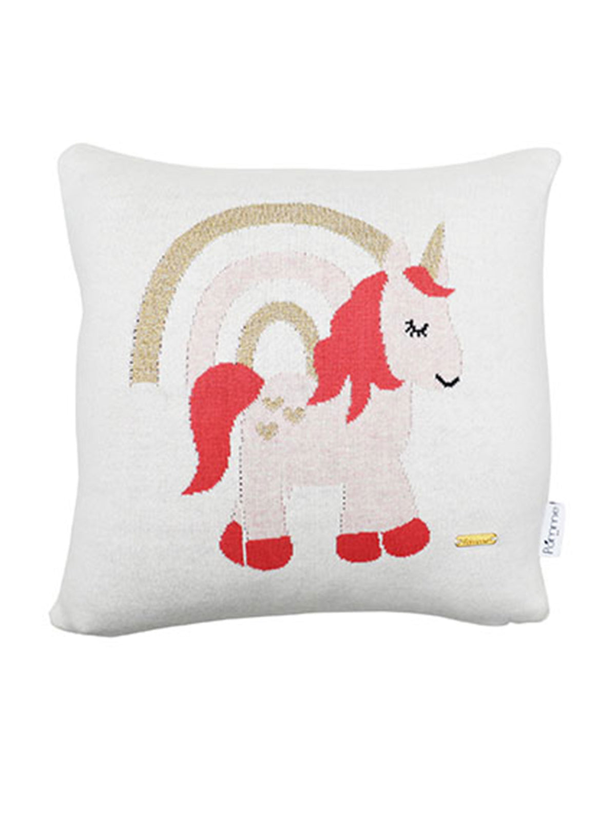 Pomme Cotton Knitted Rainbow Unicorn Kids Cushion Cover (Ivory)