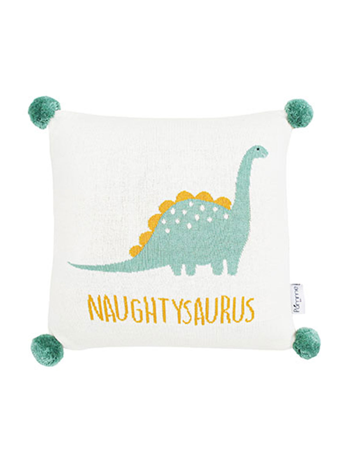 Pomme Cotton Knitted Dino "Naughtysaurus" Kids Cushion Cover (Ivory)