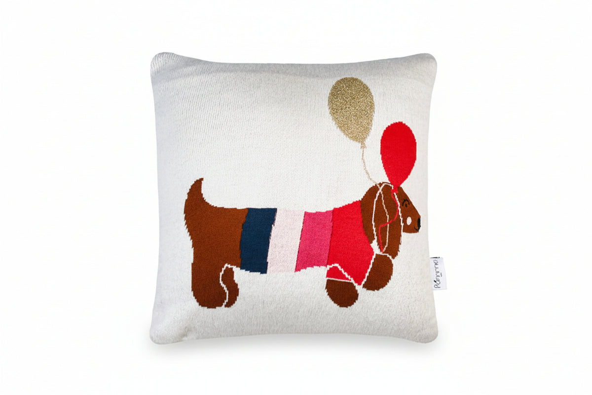 Pomme Cotton Knitted Party Sausage Dog Kids Cushion Cover (Ivory)