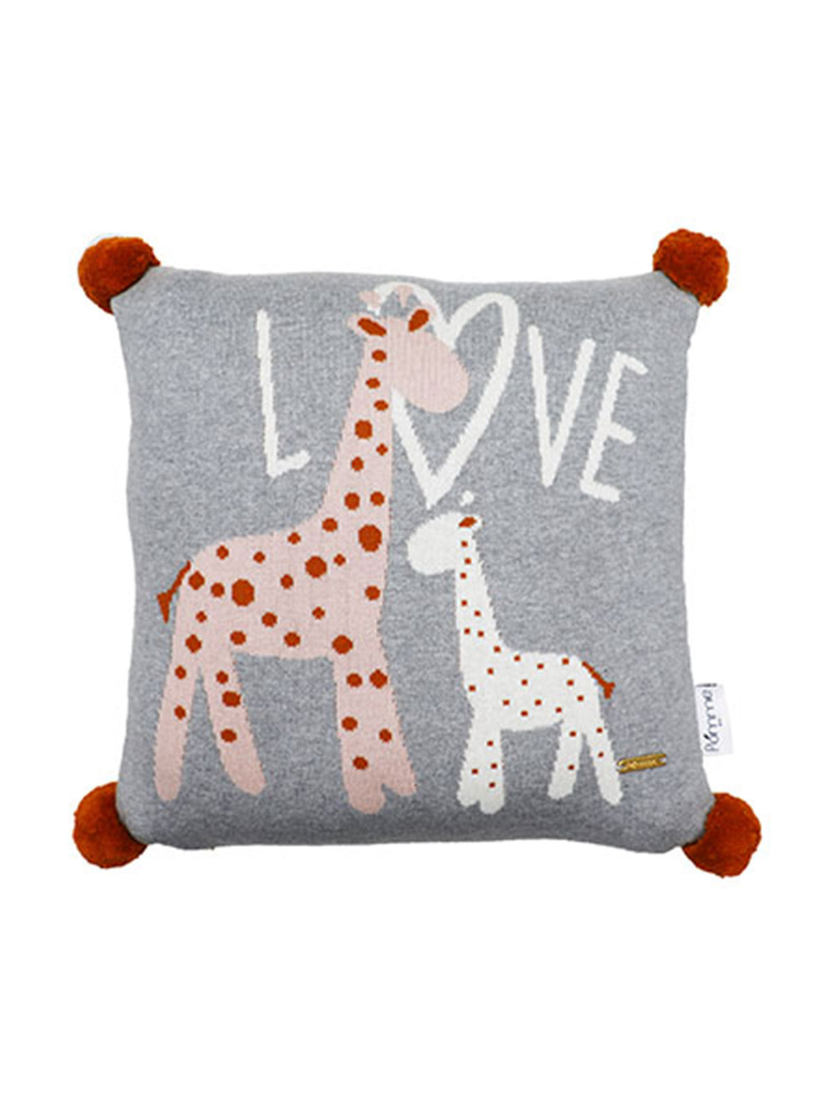 Pomme Cotton Knitted Love Giraffe Kids Cushion Cover (Grey Melange)