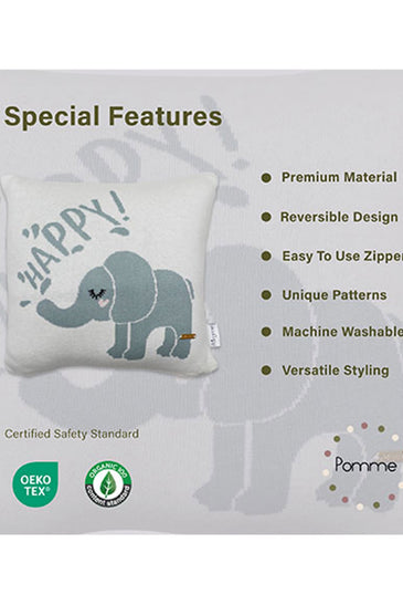 Happy Elephant  Pattern Knitted Baby Cushion Cover