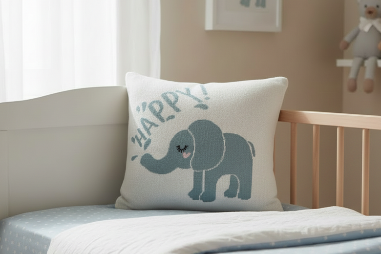 Happy Elephant  Pattern Knitted Baby Cushion Cover