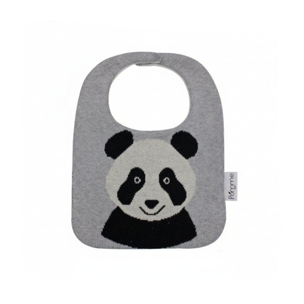 Pomme Cotton Knitted Panda Bib Apron (Grey)