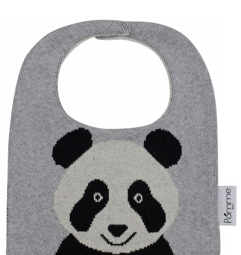 Cotton Knitted Gray Panda Bib Apron