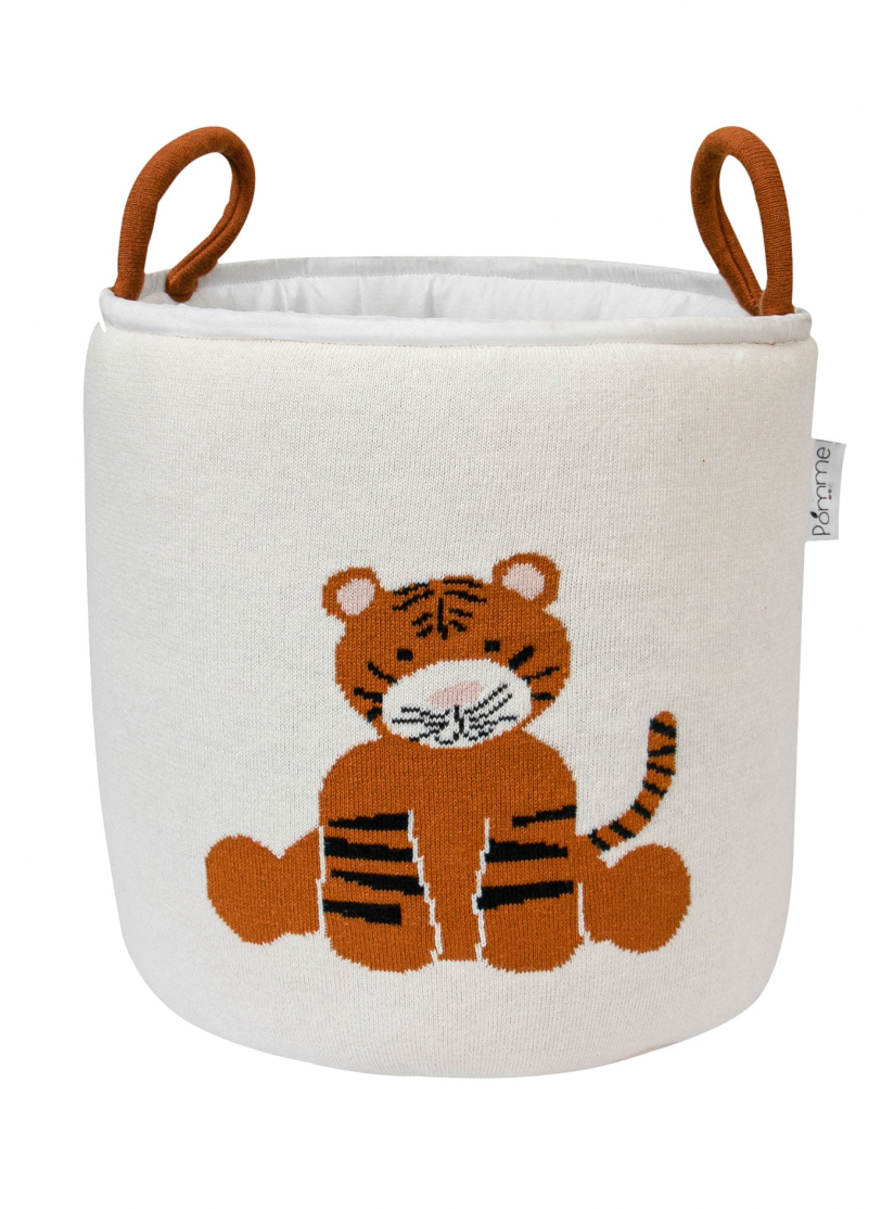 Pomme Cotton Knitted Playful Tiger Storage Basket