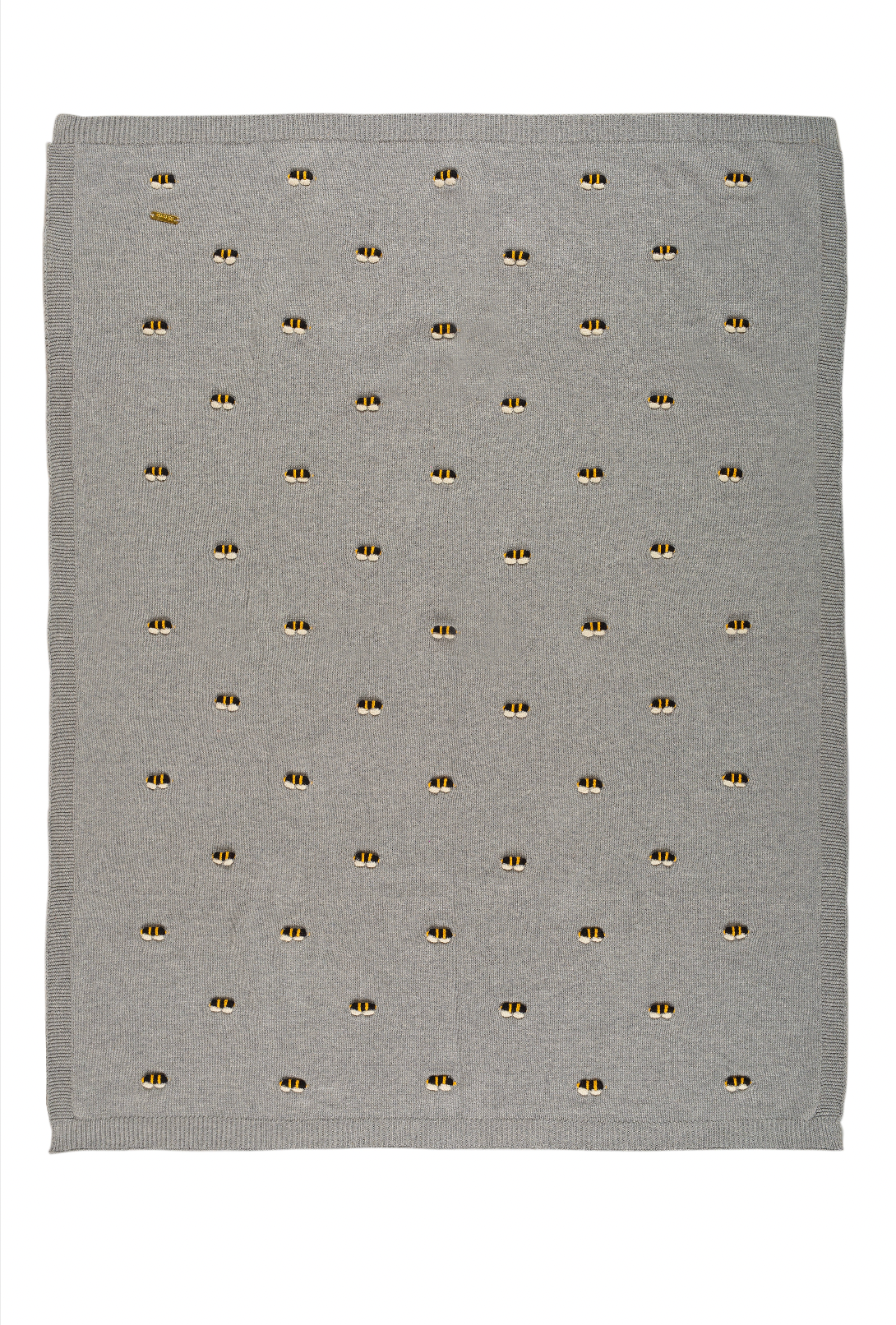 Pomme Cotton Knitted Buzzing Bees Baby Blanket (Grey Melange)