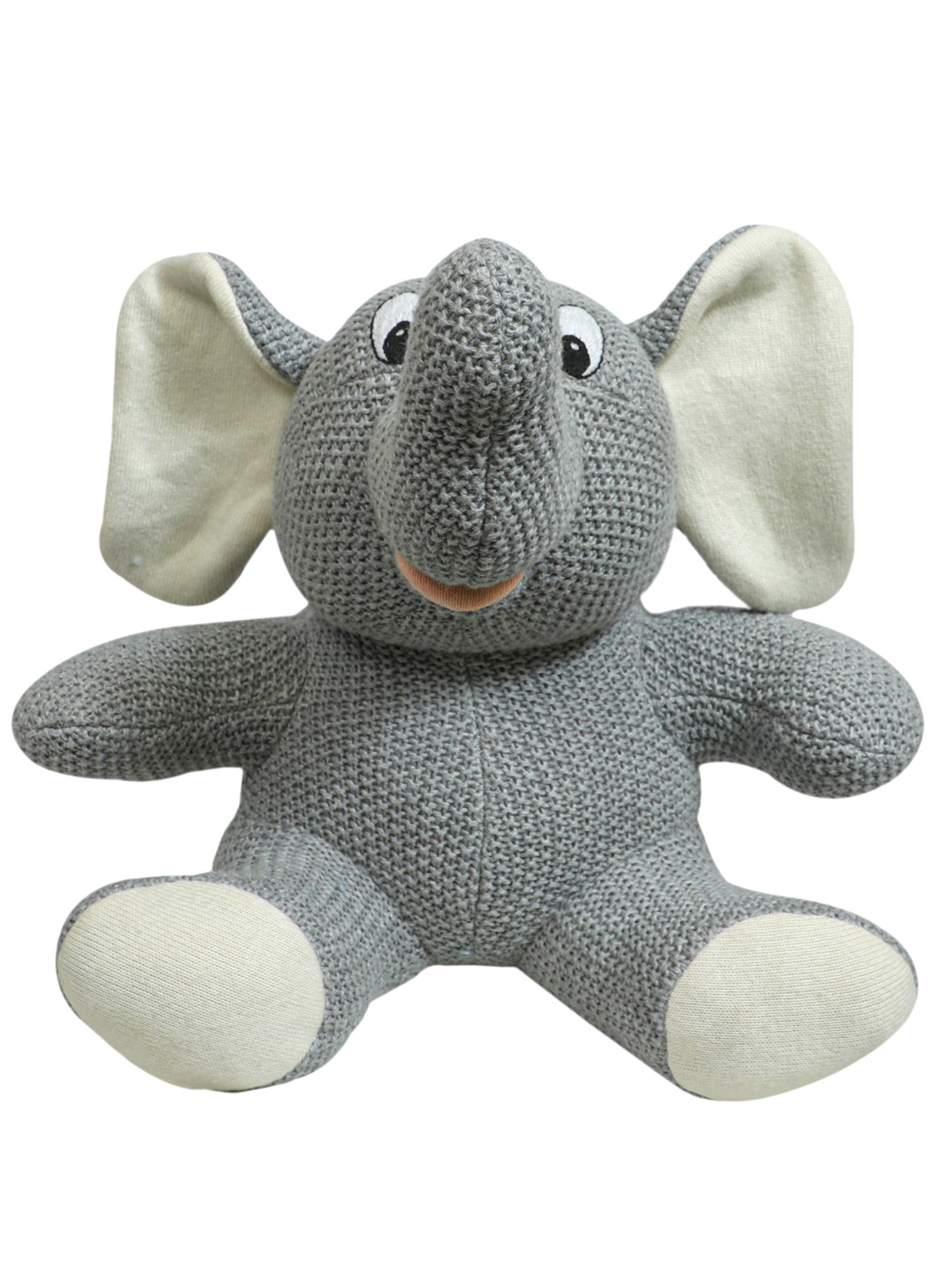 Knitted Soft Toy Grey Moss Knit Sitting Elephant