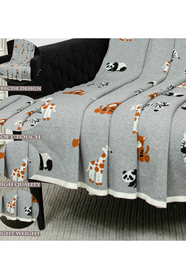 Cotton Knitted Grey Jungle Safari Throw