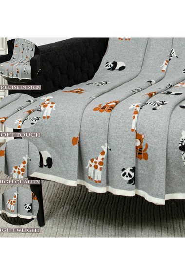 Cotton Knitted Grey Jungle Safari Throw