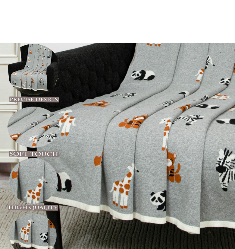 Cotton Knitted Grey Jungle Safari Throw