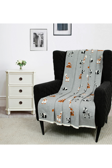 Cotton Knitted Grey Jungle Safari Throw