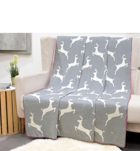Cotton Knitted Grey Deer Throw