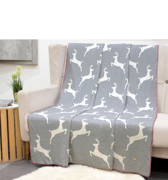 Cotton Knitted Grey Deer Throw
