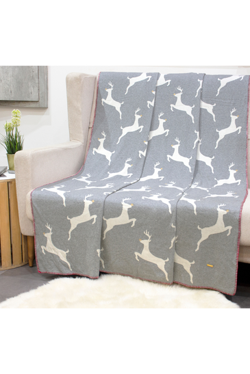 Cotton Knitted Grey Deer Throw