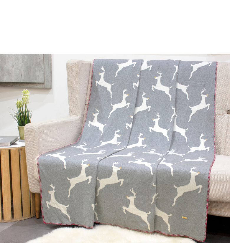 Cotton Knitted Grey Deer Throw