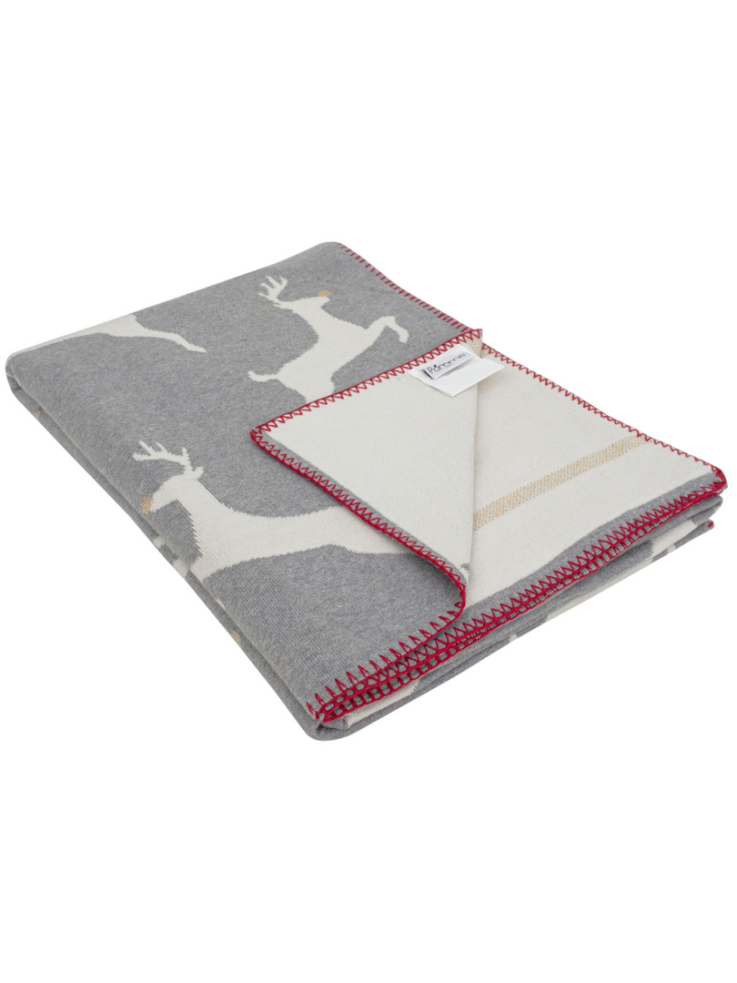 Cotton Knitted Grey Deer Throw