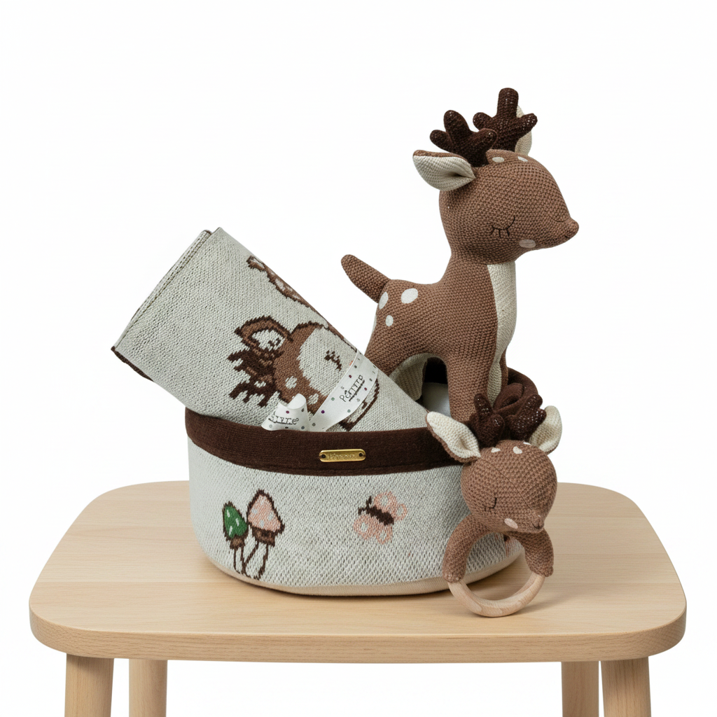 Pomme Cotton Knitted Deer Gift Basket Set