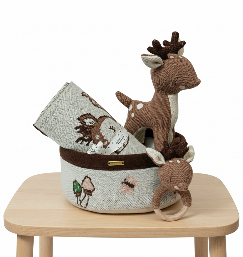 Pomme Cotton Knitted Deer Gift Basket Set