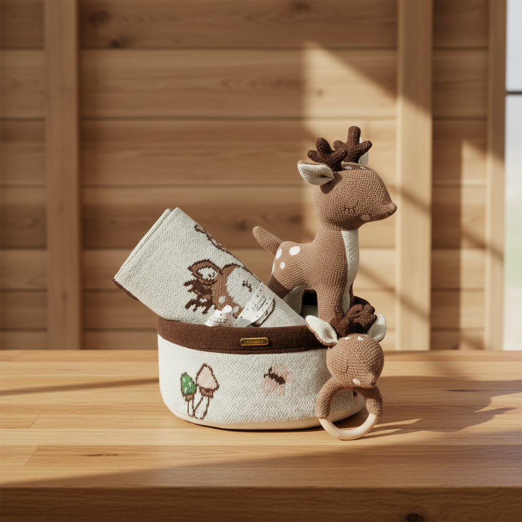 Pomme Cotton Knitted Deer Gift Basket Set