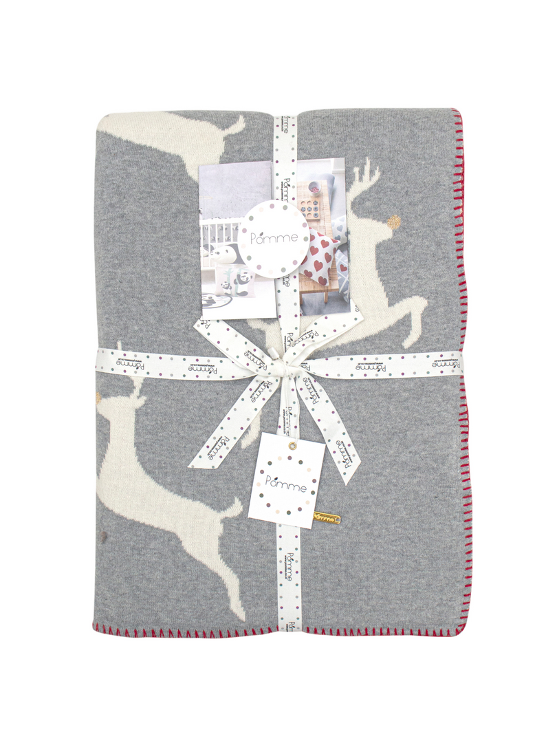 Cotton Knitted Grey Deer Throw