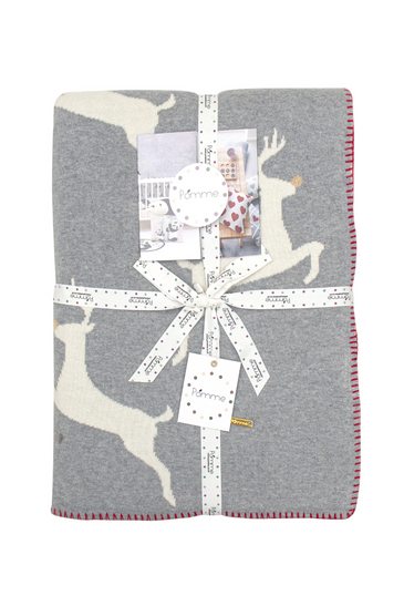 Cotton Knitted Grey Deer Throw