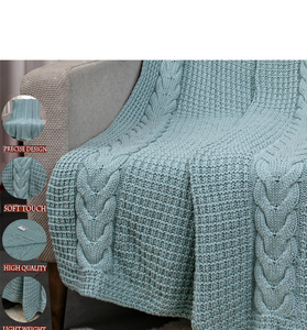 Knitted Lt. Green Cable Knit with Chunky Texture Knit Throw