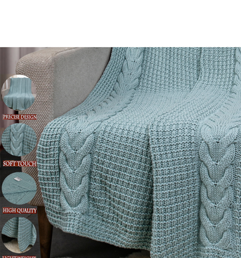 Knitted Lt. Green Cable Knit with Chunky Texture Knit Throw