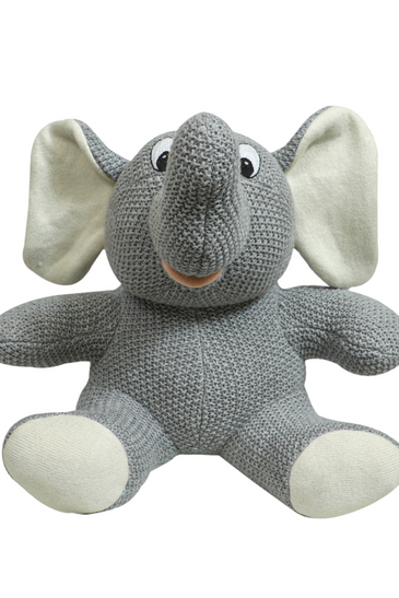 Knitted Soft Toy Grey Moss Knit Sitting Elephant