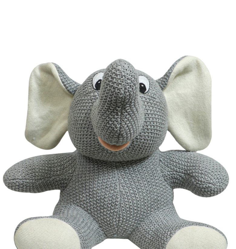 Knitted Soft Toy Grey Moss Knit Sitting Elephant