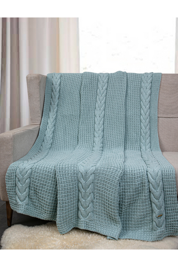 Knitted Lt. Green Cable Knit with Chunky Texture Knit Throw