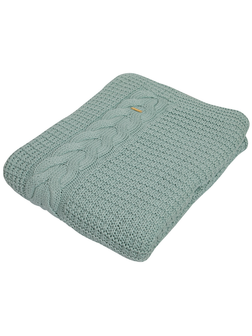 Knitted Lt. Green Cable Knit with Chunky Texture Knit Throw