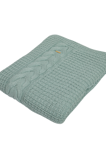 Knitted Lt. Green Cable Knit with Chunky Texture Knit Throw