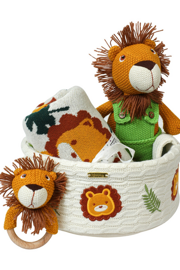 knitted Lion basket gift set