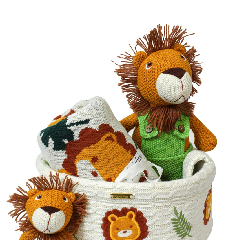 Pomme Cotton Knitted Lion Gift Basket
