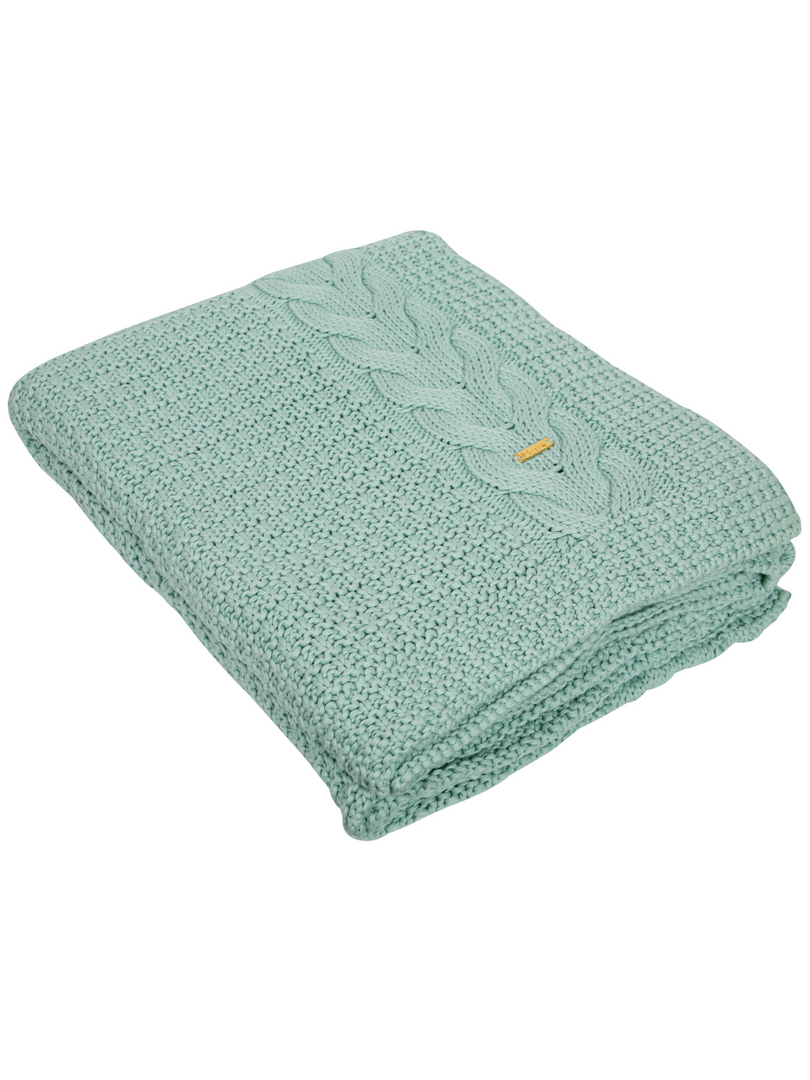 Knitted Lt. Green Cable Knit with Chunky Texture Knit Throw